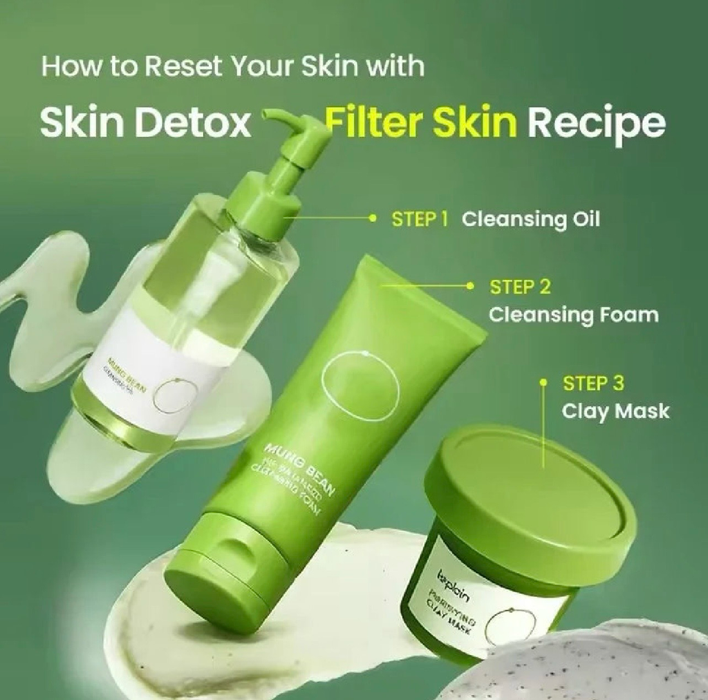 Korean Mung Bean Pore Serum,Deep Pore Cleansing Foam,Makeup Remover Oil and Facail Pore Care Clay Mask Firming Skincare Products
