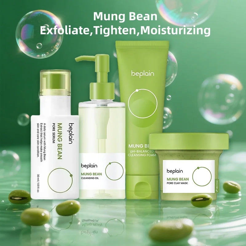 Korean Mung Bean Pore Serum,Deep Pore Cleansing Foam,Makeup Remover Oil and Facail Pore Care Clay Mask Firming Skincare Products